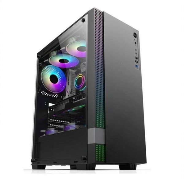 Cassa per PC per giochi ETEK Cassa per PC per giochi ATX per computer supporto 6 ventilatori ARGB, Pandel a vetro temperato.