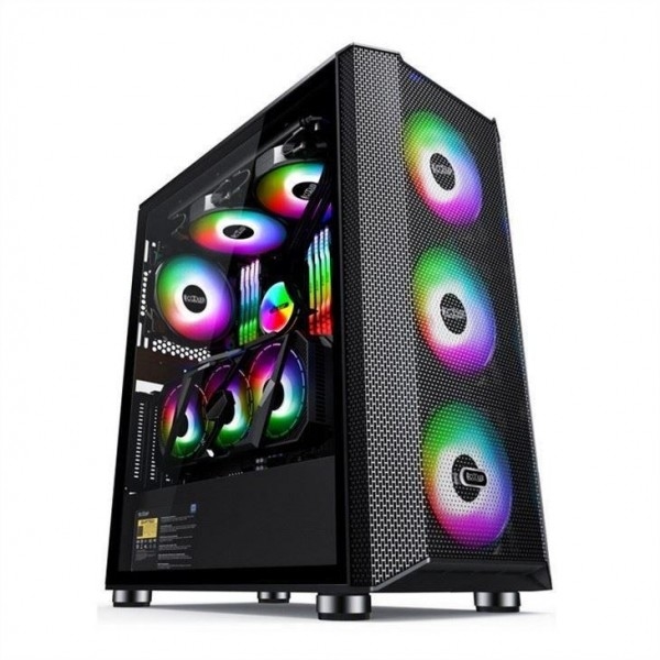 Custodia per computer con filtro antipolvere dal design magnetico Supporta 6 ventole ATX Mid-Tower PC Gaming Case Pannello laterale in vetro Gestione cavi
