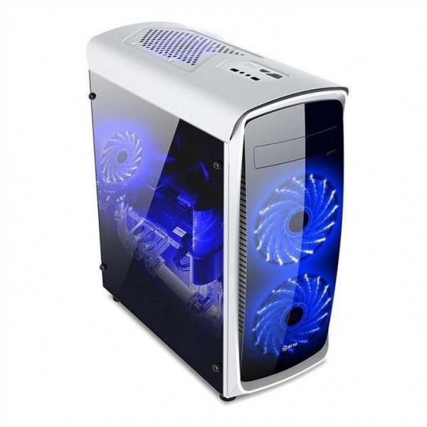 ETEK ATX Mid-Tower Case Acrilico Front & Side Panel Full Side View Nero E Bianco