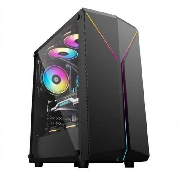 ETEK Stylish Computer Case Simmetrico ARGB LED Strip Tempered Glass Side Panel Top I/O Panel con Magnetic Dust Net