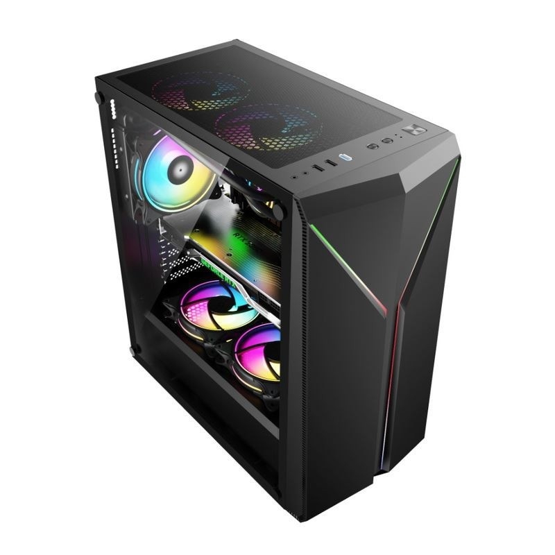 ETEK Stylish Computer Case Simmetrico ARGB LED Strip Tempered Glass Side Panel Top I/O Panel con Magnetic Dust Net