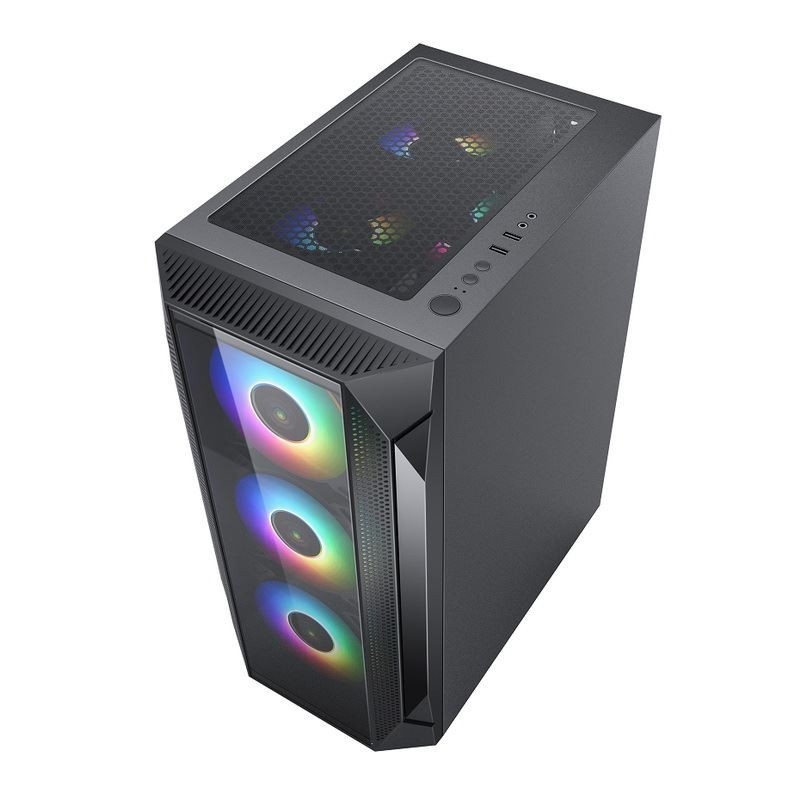 ETEK ATX/Matx Computer Case Pannello di vetro temperato su supporto laterale e frontale Ventilatori 2x14cm o 3x12cm su supporto frontale Rad