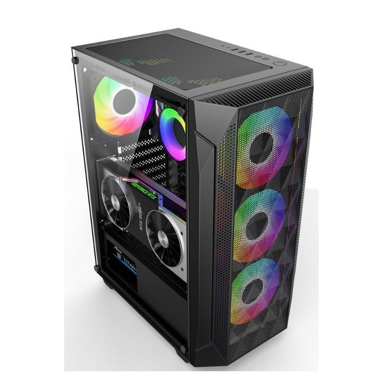ETEK - ATX/Matx Computer Case Pannello di vetro temperato su maglia pressata laterale Pannello anteriore supporto Radiatore raffreddato ad acqua