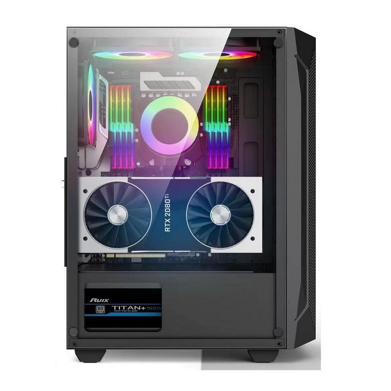 ETEK - ATX/Matx Computer Case Pannello di vetro temperato su maglia pressata laterale Pannello anteriore supporto Radiatore raffreddato ad acqua