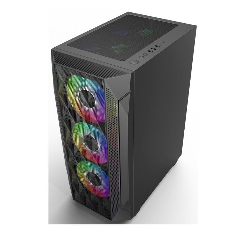 ETEK - ATX/Matx Computer Case Pannello di vetro temperato su maglia pressata laterale Pannello anteriore supporto Radiatore raffreddato ad acqua