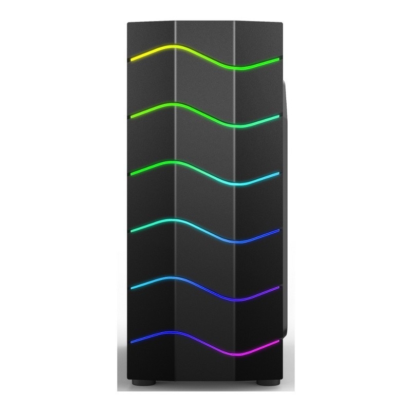 ETEK Cassa luminosa per computer, pannello anteriore a strisce LED Wave, effetto luce ARGB, supporto radiatore raffreddato ad acqua