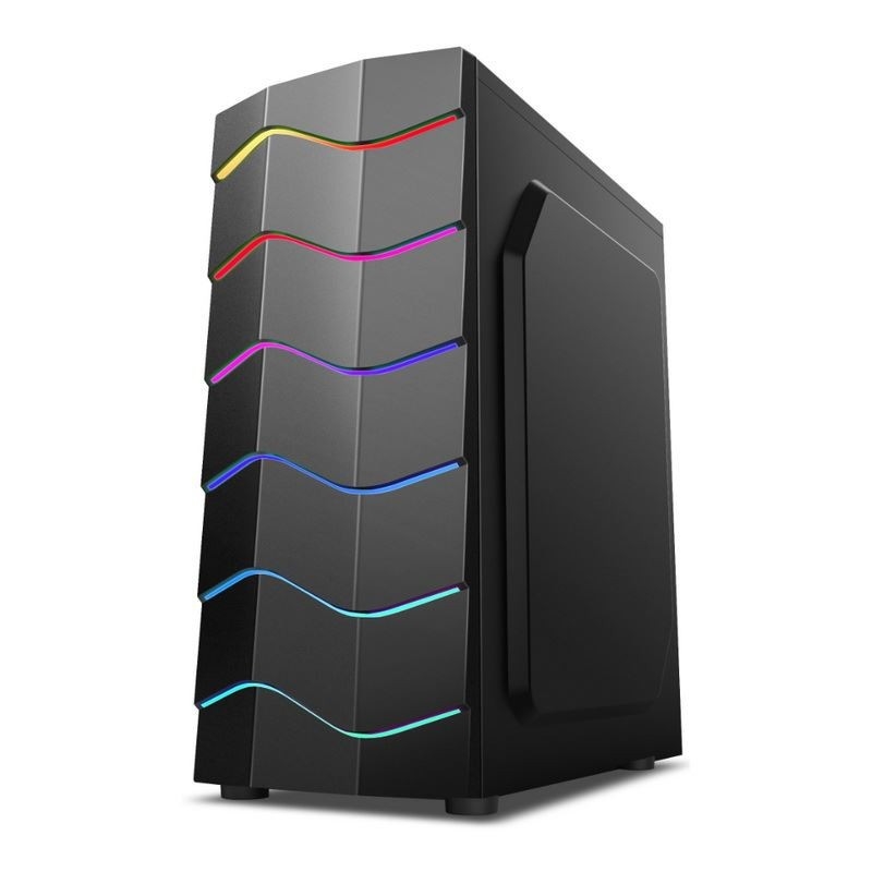 ETEK Cassa luminosa per computer, pannello anteriore a strisce LED Wave, effetto luce ARGB, supporto radiatore raffreddato ad acqua