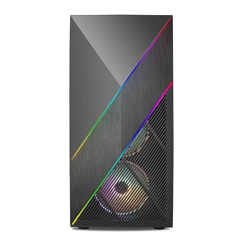 ETEK - PC Mid Tower Case Pannello anteriore irregolare e a maglia con striscia LED ARGB, pannello laterale in vetro temperato, pannello I/O superiore