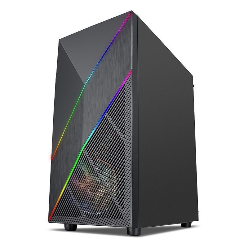 ETEK - PC Mid Tower Case Pannello anteriore irregolare e a maglia con striscia LED ARGB, pannello laterale in vetro temperato, pannello I/O superiore