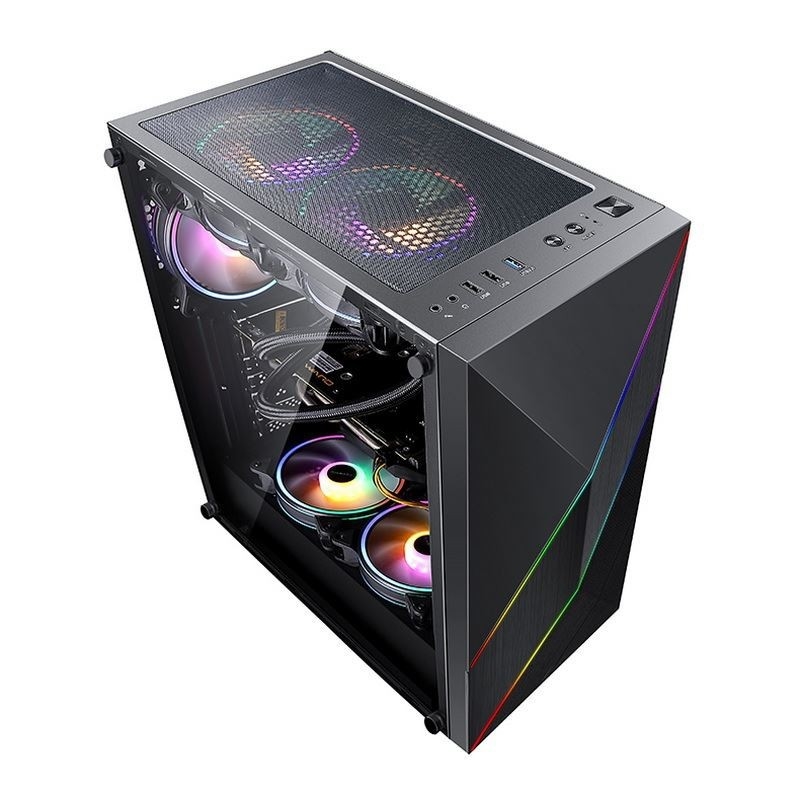 ETEK - PC Mid Tower Case Pannello anteriore irregolare e a maglia con striscia LED ARGB, pannello laterale in vetro temperato, pannello I/O superiore