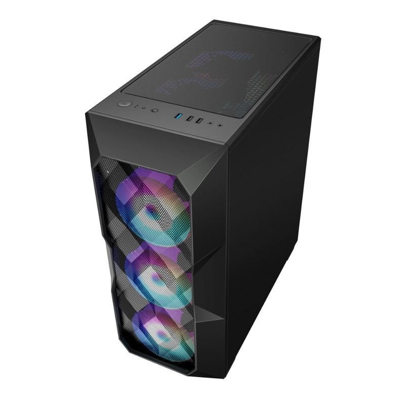Mezzo torre del flusso d'aria ATX della cassa del computer del flusso d'aria ARGB con Mesh Front Panel poligonale che illuminazione di sostegno tre 12cm ARGB