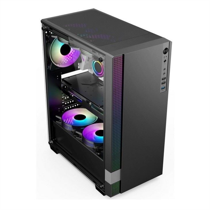 Cassa per PC per giochi ETEK Cassa per PC per giochi ATX per computer supporto 6 ventilatori ARGB, Pandel a vetro temperato.