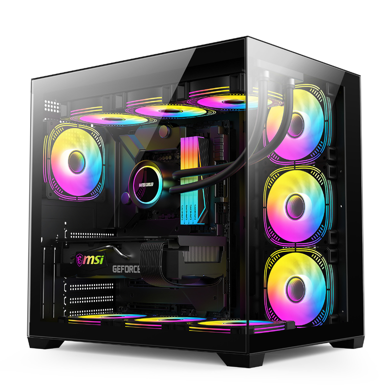 Cassa per computer con telaio moderno con buona ventilazione ampio spazio interno raffreddamento efficiente nei giochi e PC ad alte prestazioni
