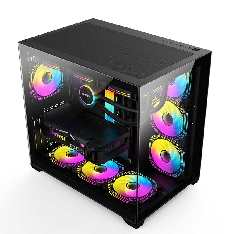 Cassa per computer con telaio moderno con buona ventilazione ampio spazio interno raffreddamento efficiente nei giochi e PC ad alte prestazioni