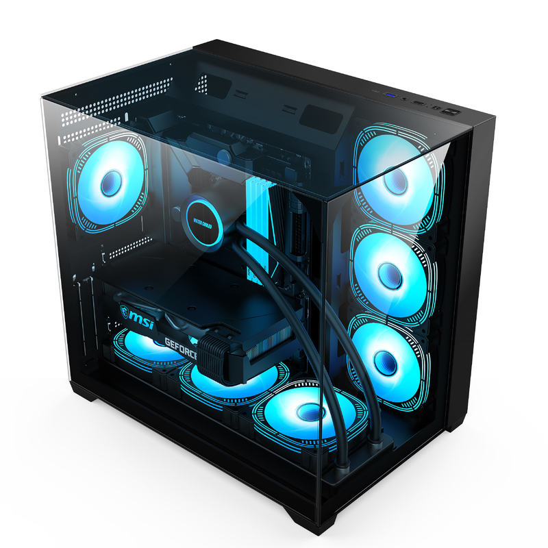 Chassis in vetro a tre lati supporta le schede madri ATX a grandezza naturale Cassa per computer per gli utenti che hanno bisogno di un'efficiente espansione di raffreddamento
