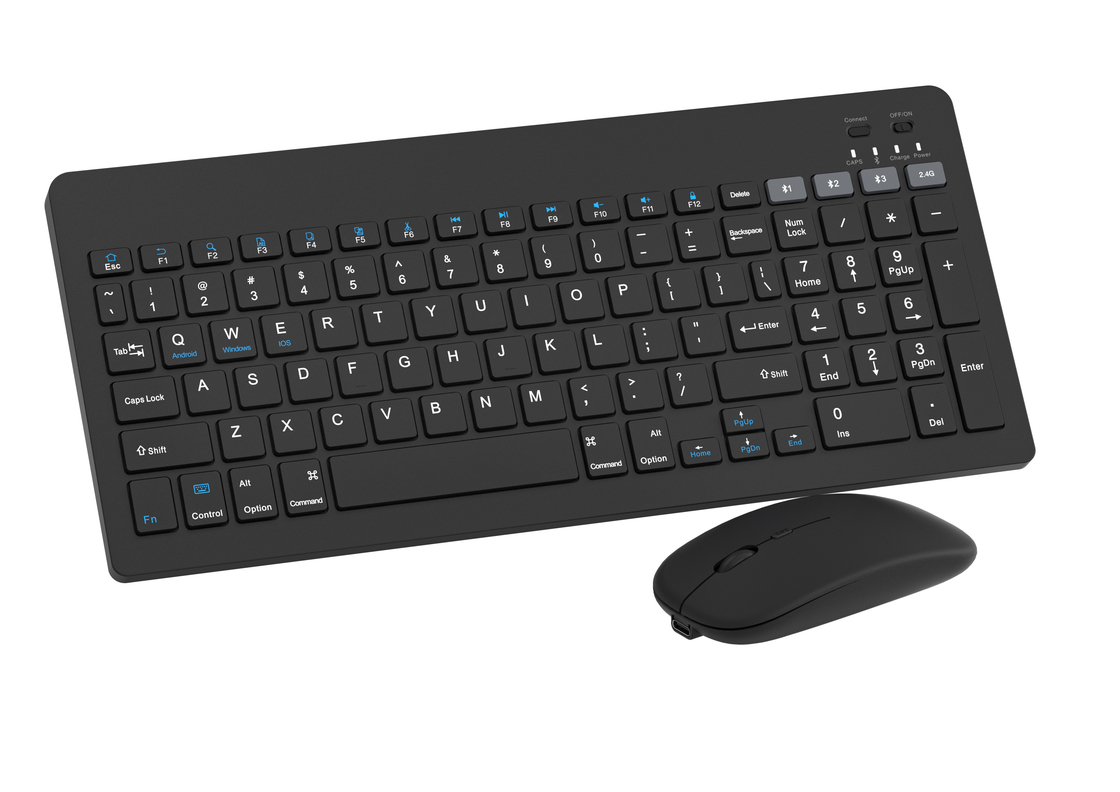Tastiera wireless minimalista tutta nera a 99 tasti con ricarica wireless Multi-DPI 4D Mouse per uffici case