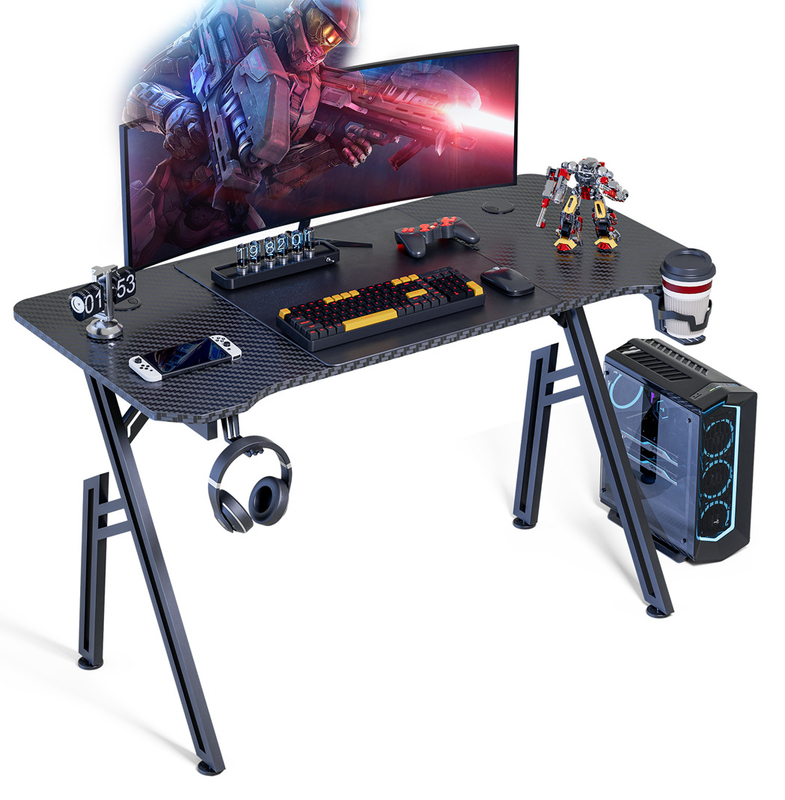 Tavolo da gioco ergonomico con tavola a particolato da 1,2 cm e rivestimento in fibra di carbonio con portacoppe ed auricolari