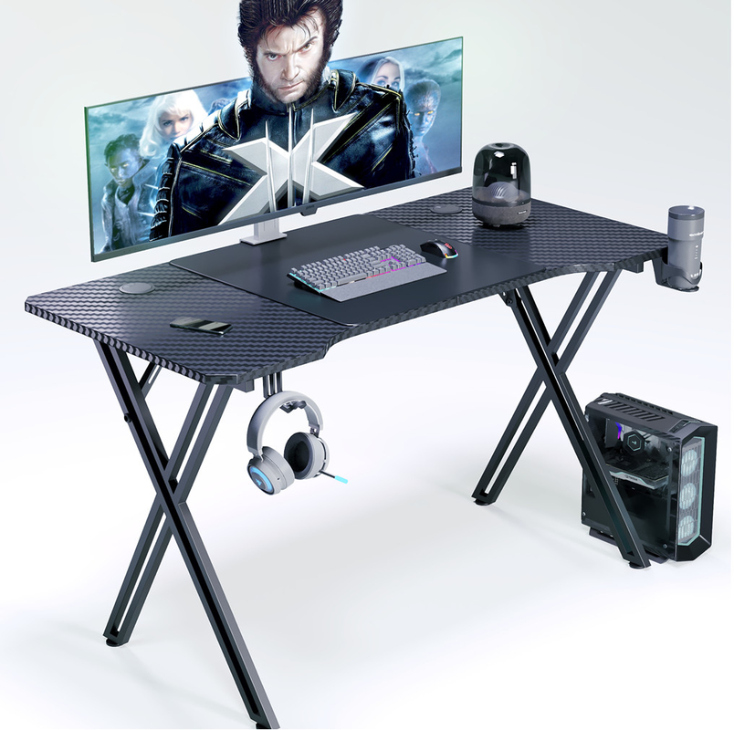 Tavolo da gioco ergonomico con tavola a particolato da 1,2 cm e rivestimento in fibra di carbonio con portacoppe ed auricolari