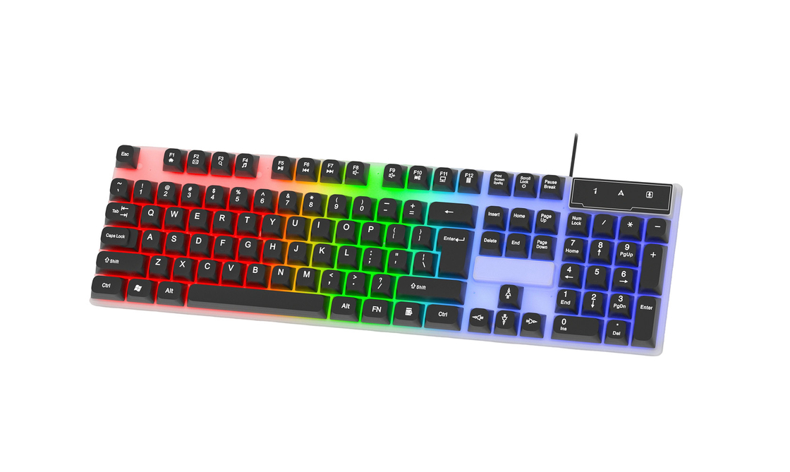 104 tasti Tastiera da gioco a grandezza naturale facile da trasportare luce di fondo LED arcobaleno tutti i tasti FN+F1-F12