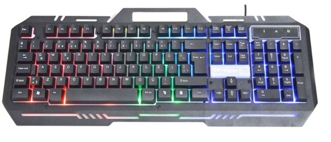 Tastiera per giochi in metallo con 104 tasti FN+F1-F12 Funzioni mouse per giochi a retroilluminazione a LED con illuminazione RGB regolabile DPI (500-1500)