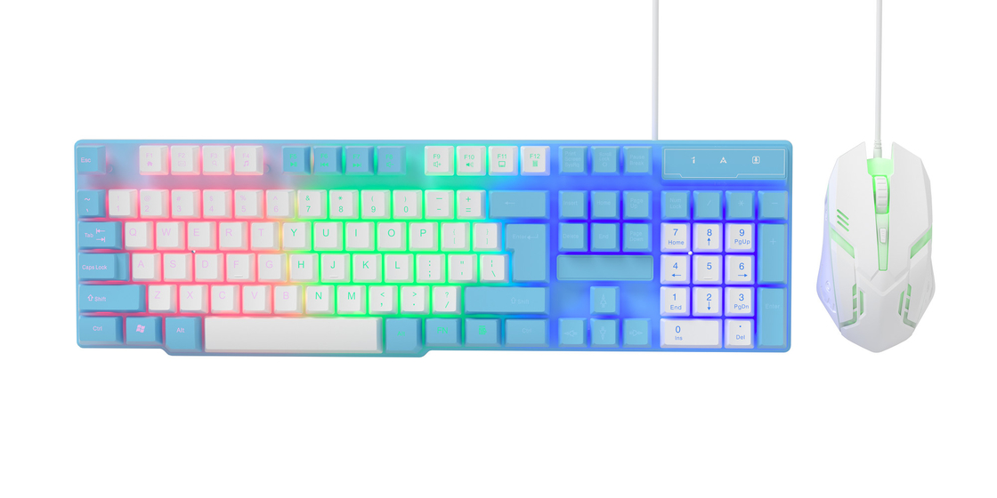 Compatto e portatile con illuminazione statica arcobaleno e film di carbonio di fascia alta tastiera e mouse per giocatori creativi