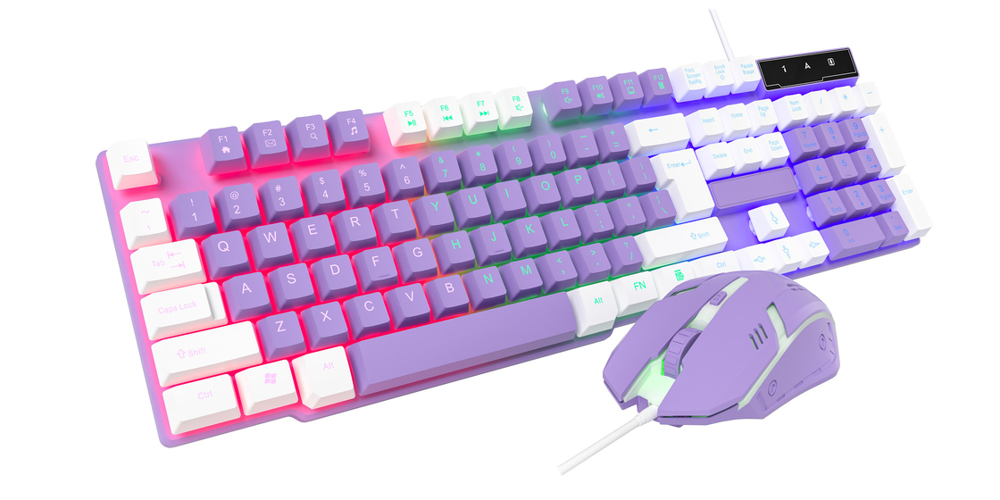 Compatto e portatile con illuminazione statica arcobaleno e film di carbonio di fascia alta tastiera e mouse per giocatori creativi