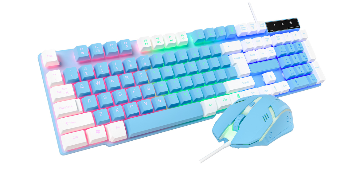 Compatto e portatile con illuminazione statica arcobaleno e film di carbonio di fascia alta tastiera e mouse per giocatori creativi