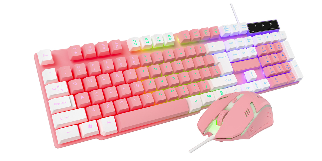 Compatto e portatile con illuminazione statica arcobaleno e film di carbonio di fascia alta tastiera e mouse per giocatori creativi