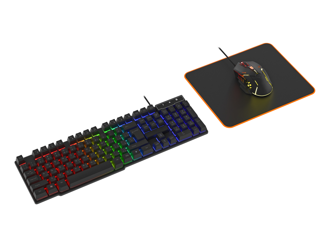 Illuminazione statica color arcobaleno Tastiera a pellicola di carbonio di fascia alta 6D Mouse per giochi cablato con ergonomia Pad comodo