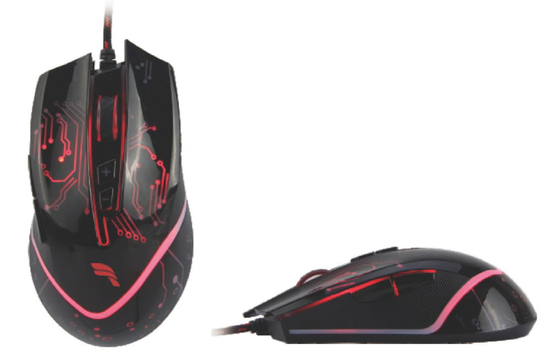 Mouse a pulsante 6D con cavo intrecciato USB Disegno classico nero Compatibile con più sistemi.