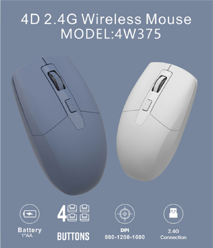 4D, connessione 2.4G, 800-1600 DPI, 4 pulsanti, interfaccia tipo C. Ideale per impiegati, giocatori e utenti attenti all'efficienza.