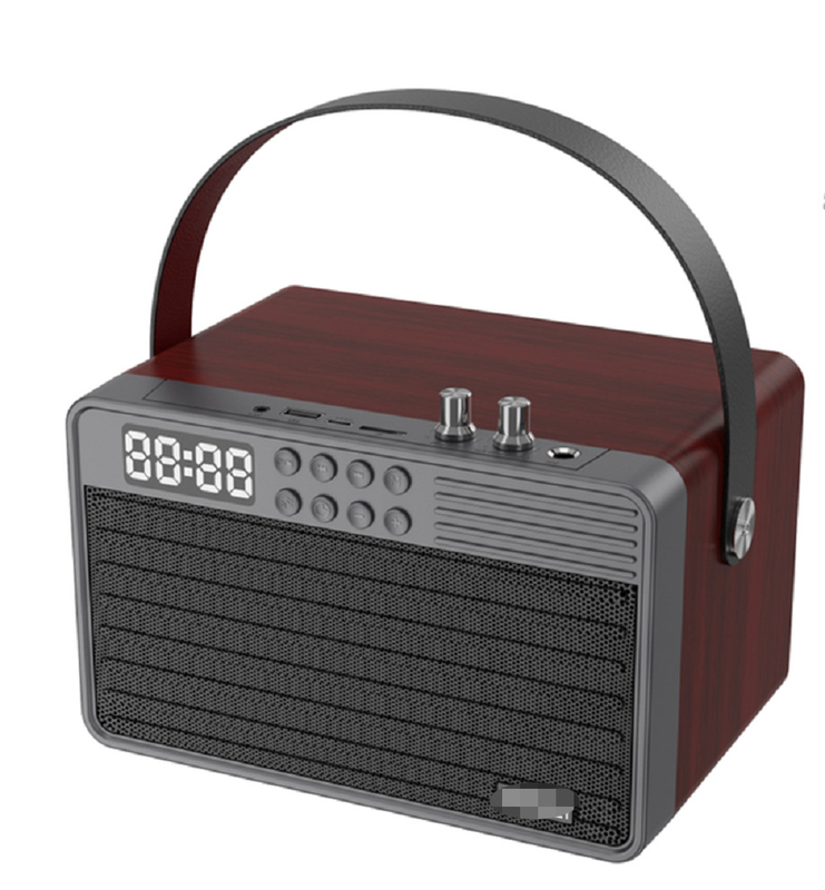 Supporta Bluetooth AUX TF Card U Disk Radio FM Microfono wireless Legno ABS Materiale a maglia di ferro Batteria da 2400mAh