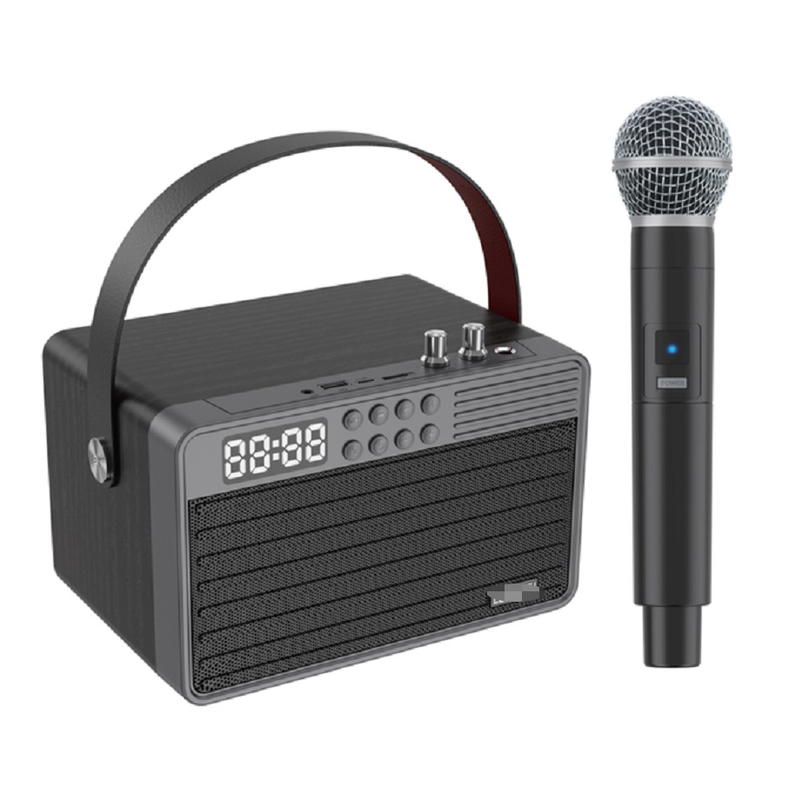 Supporta Bluetooth AUX TF Card U Disk Radio FM Microfono wireless Legno ABS Materiale a maglia di ferro Batteria da 2400mAh