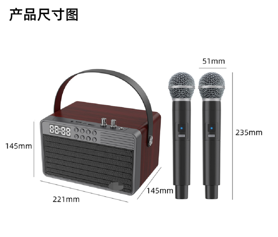 Supporta Bluetooth AUX TF Card U Disk Radio FM Microfono wireless Legno ABS Materiale a maglia di ferro Batteria da 2400mAh