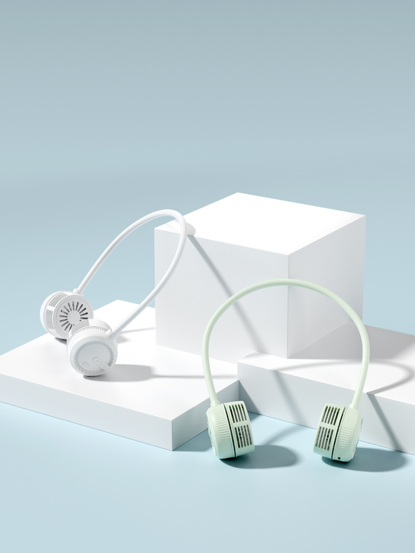 Vento morbido a tre livelli Flusso d'aria a 360 gradi Tubo universale 1000mAh Batteria TYPE-C Carica Ventilatori portatili in bianco e verde menta