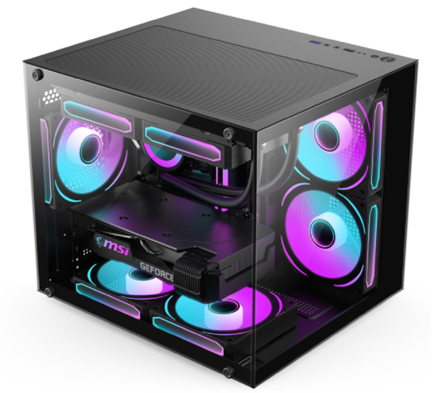 Cassa per computer di design panoramico 0.35mm SPCC Acciaio 5 x 12cm Ventilatori Pannelli di vetro sulla sinistra e davanti Per i giocatori Utenti di ufficio domestico e appassionati di fai da te.