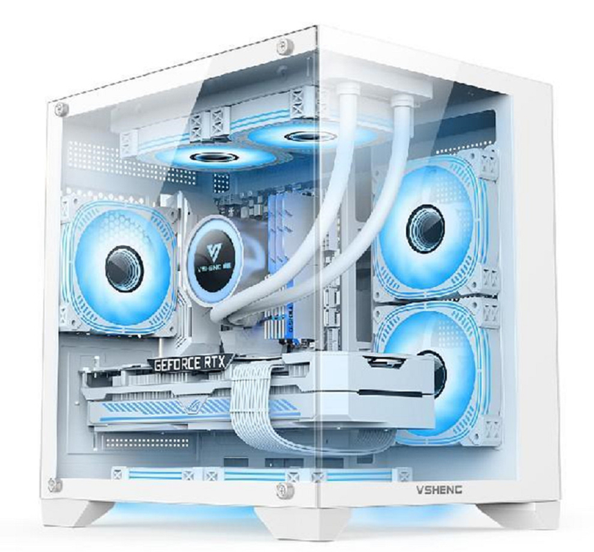Disegno panoramico Illuminazione RGB Supporta Micro-ATX/Mini-ITX Adatta GPU da 330 mm 4 slot e CPU cooler da 170 mm 6 supporti ventilatori