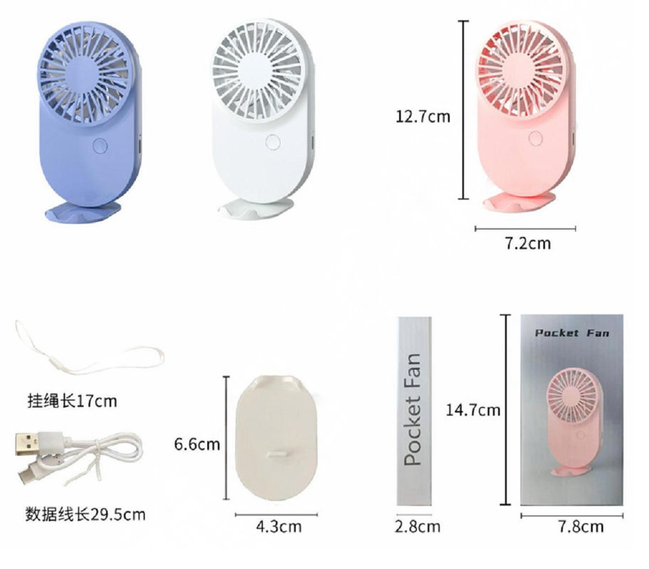 Rosa Bianco Blu Candy Design Ventilatori portatili 115g Con cordone e base 3 Velocità del vento 500mAh Batteria Tipo-C Ricarica rapida