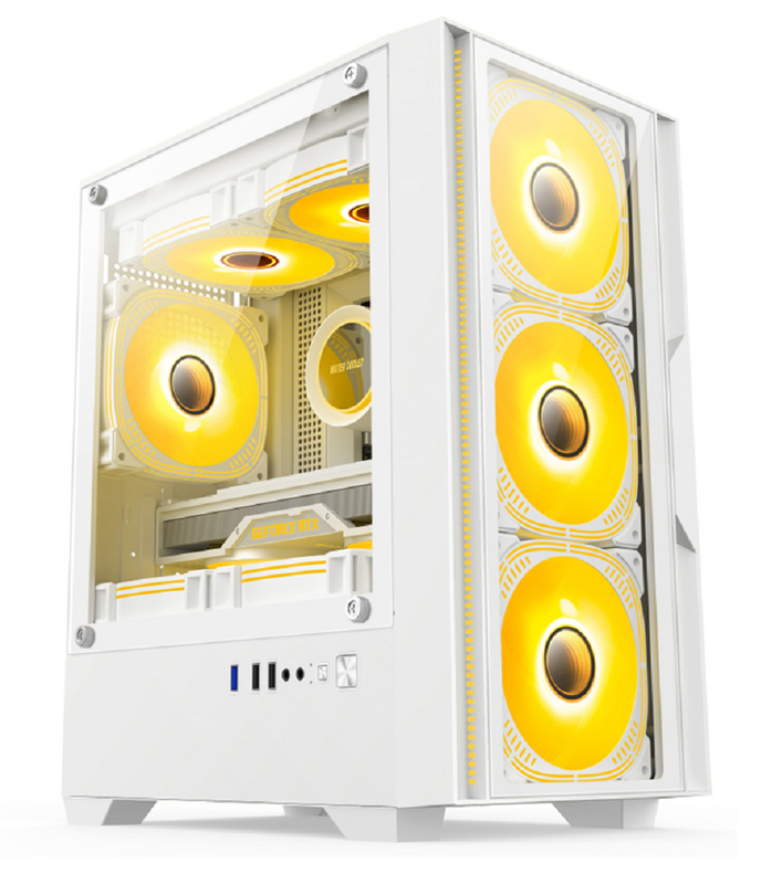 Compatibile con schede madri M-ATX/ITX Installazione in doppia modalità Disponibilità a 5 ventilatori Illuminazione laterale panoramica Cassa per computer per giocatori di fascia media