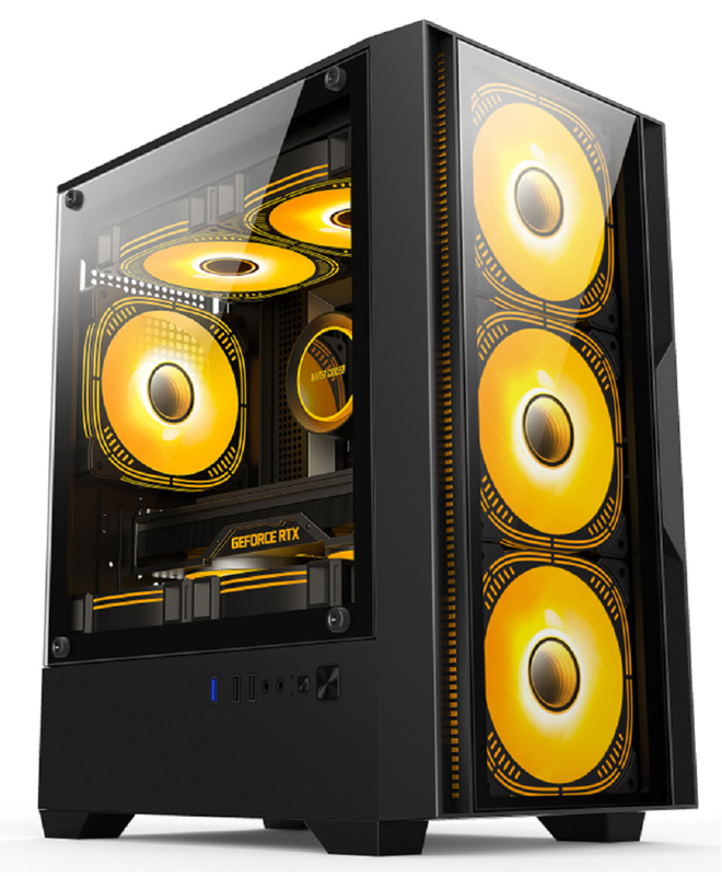 Compatibile con schede madri M-ATX/ITX Installazione in doppia modalità Disponibilità a 5 ventilatori Illuminazione laterale panoramica Cassa per computer per giocatori di fascia media