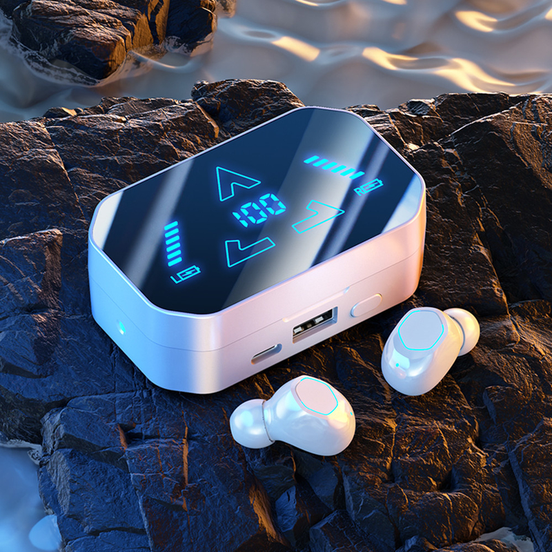 Bluetooth 5.3, F10 cuffie in orecchio impermeabili e impermeabili alla polvere con schermo digitale progettazione ergonomica per l' uso di giochi sportivi
