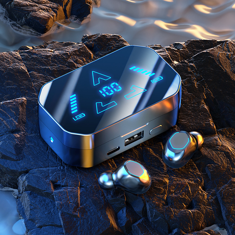 Bluetooth 5.3, F10 cuffie in orecchio impermeabili e impermeabili alla polvere con schermo digitale progettazione ergonomica per l' uso di giochi sportivi