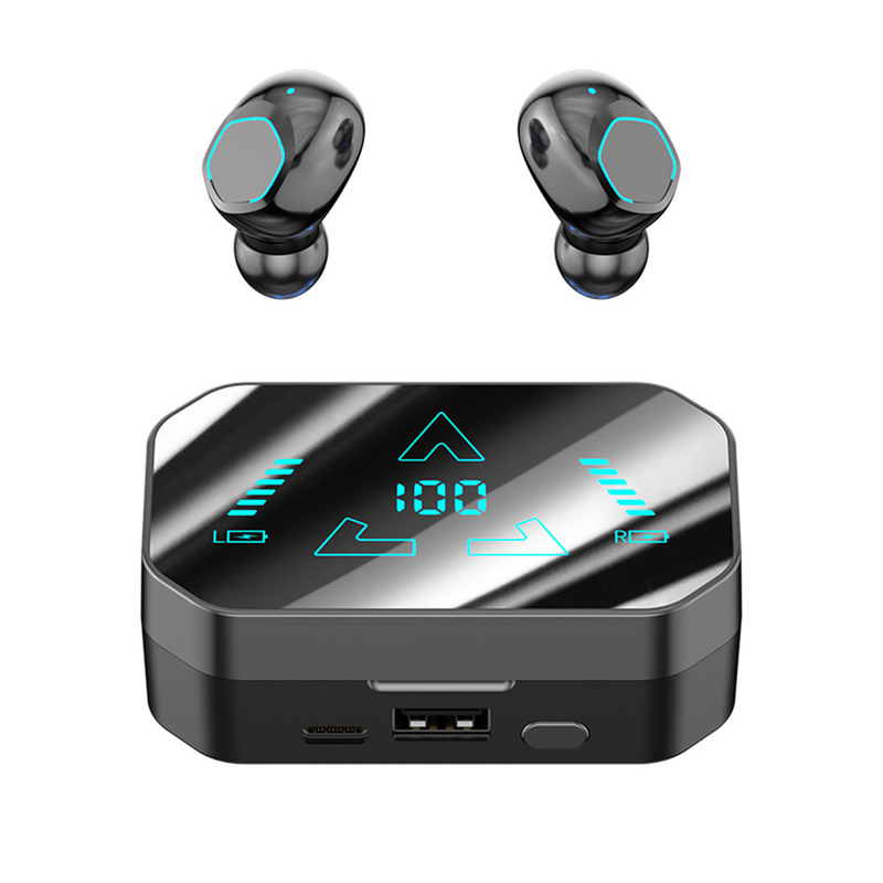 Bluetooth 5.3, F10 cuffie in orecchio impermeabili e impermeabili alla polvere con schermo digitale progettazione ergonomica per l' uso di giochi sportivi