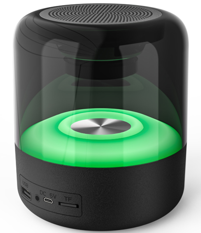 Altoparlante portatile nero con batteria da 3,7V 1200mAh Bluetooth TF Card Radio FM USB Drive ed effetti di illuminazione dinamica Perfetto