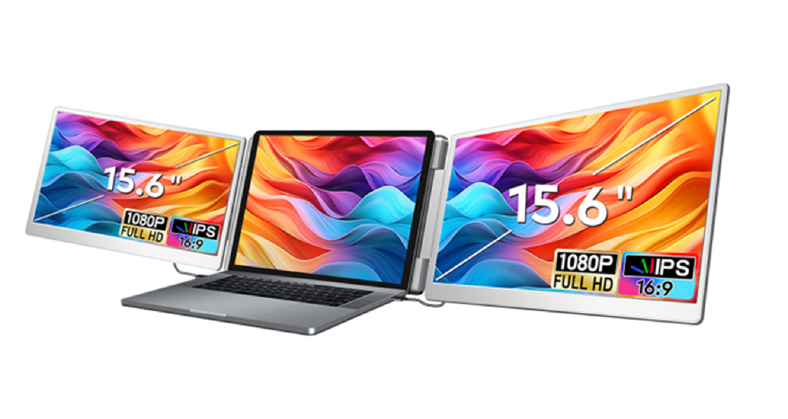 2 * 15,6 pollici monitor portatile FHD full view: rapporto di aspetto 16: 9, 1920 * 1080 IPS risoluzione ad alta definizione, interfaccia Type-C 3.1, supporto HDR, screen flip