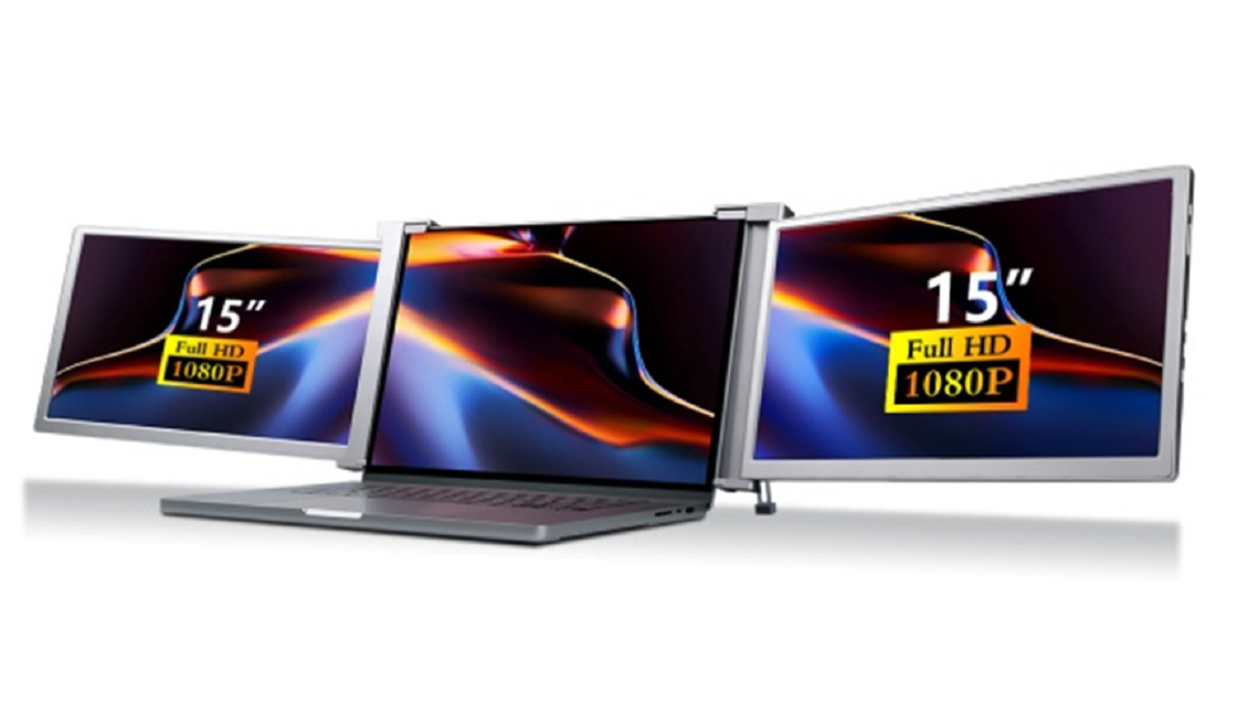 Doppio monitor portatile FHD da 15 pollici, leggero (25,3 mm di spessore, 1,63 kg), porte Type-C + Mini HDMI, supporto HDR, OSD in 12 lingue.