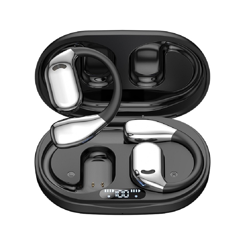 Auricolari Bluetooth 5.4 TWS, altoparlante a diaframma in titanio composito, tempo di gioco di 6 ore con custodia di ricarica da 300 mAh, schermo a batteria digitale.