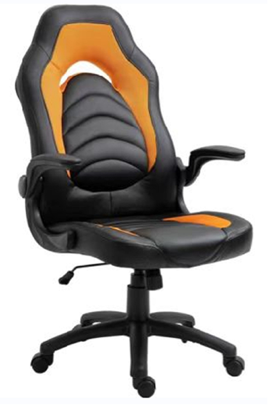Sedie da ufficio ergonomiche, base in nylon da 320 mm con ruote, bastone di sollevamento pneumatico da 100 mm, bracciole con cuscino in PU reversibile, colore nero e arancione