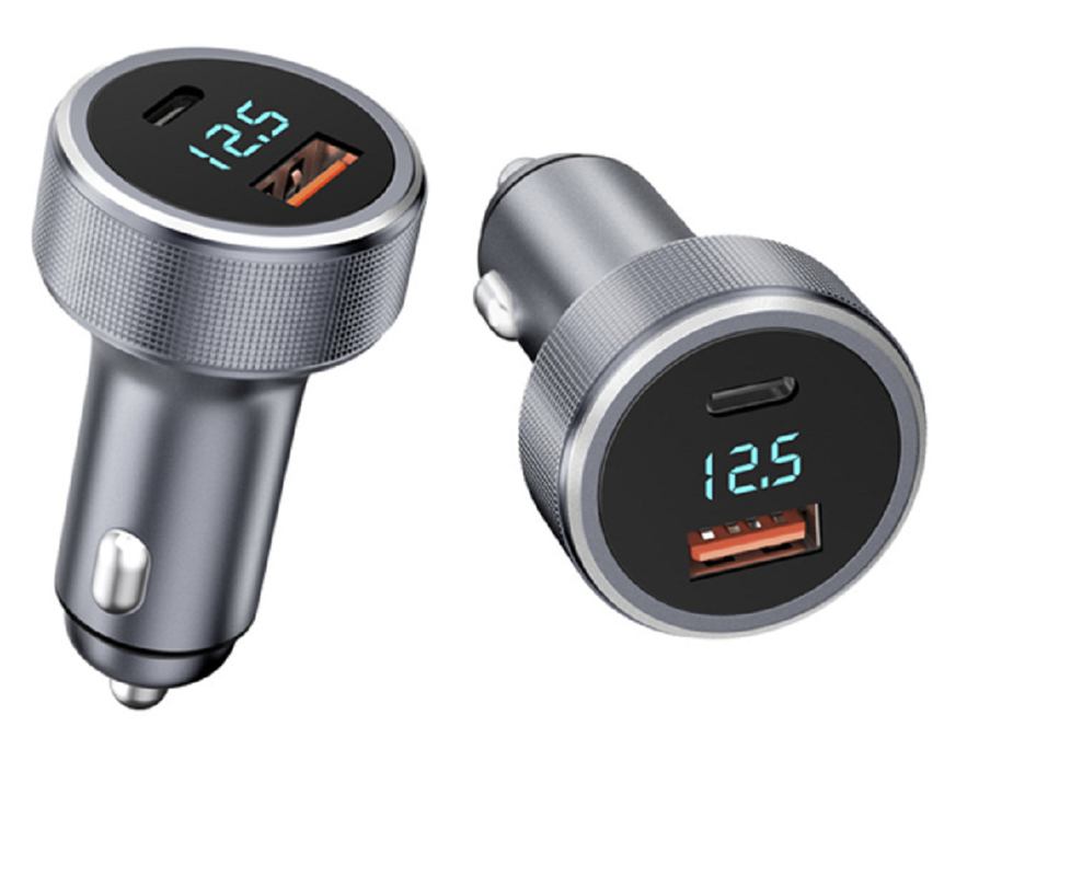 Caricabatterie da auto a ricarica rapida a doppia porta USB-C PD 30W + USB-A QC 18W con supporto multi-protocollo PD/QC/PPC Guscio in lega di alluminio + plastica