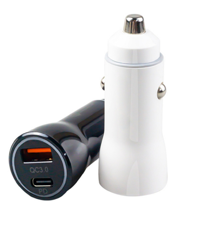 Caricabatterie per auto USB-C a doppia porta da 48W, 12-24V DC Input ABS + PC a prova di fuoco
